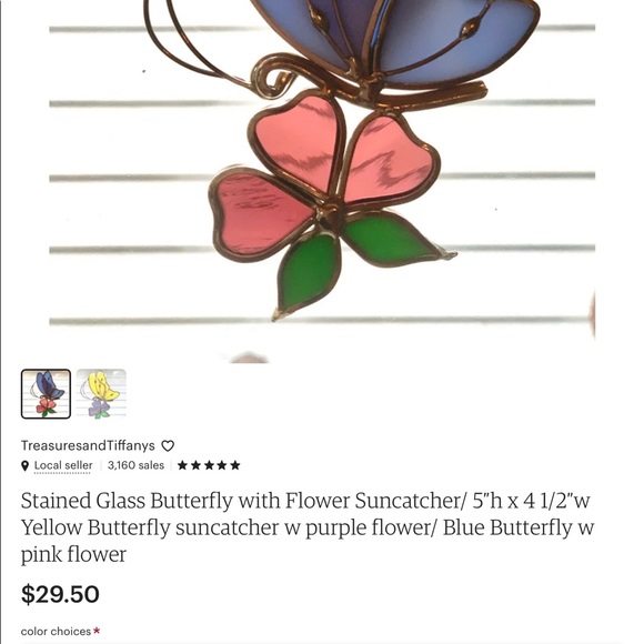 Beautiful handmade stained glass butterfly on a flower - Picture 7 of 8